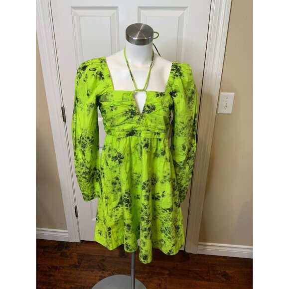 Ganni Ternder Shoots Green & Black Floral Printed Poplin Mini Dress, Size 4 | 36 - Picture 4 of 9